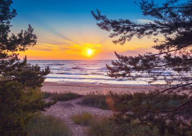 Beautiful Sunset Over Sea