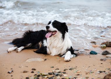 Cute Dog Lying On The Beac