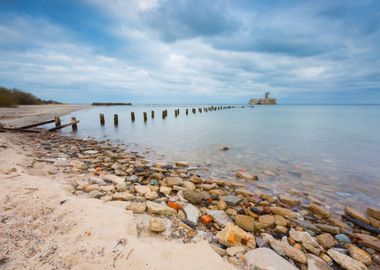 Beach With Old Military Bu