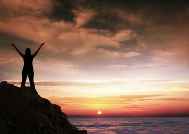 Woman In Praise At Sunrise