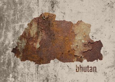 Bhutan Map Rusty Cement