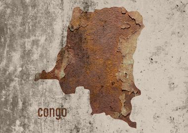 Congo Map Rusty Cement Art