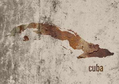 Cuba Map Rusty Cement Art