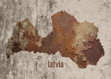 Latvia Map Rusty Cement