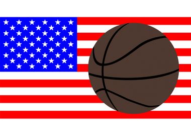 Basketball Over A USA Flag