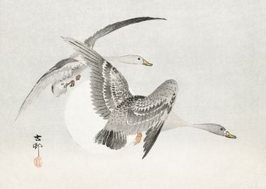 Geese in flight woodblock