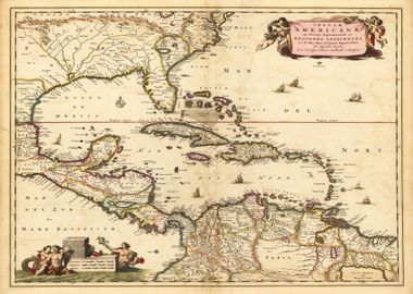 Caribbean Old Map 1690