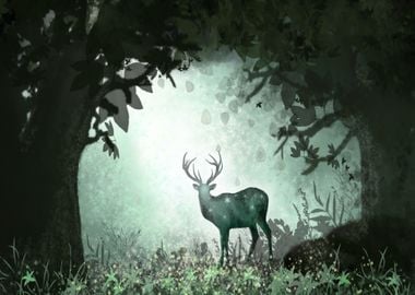 Deer in the green forest