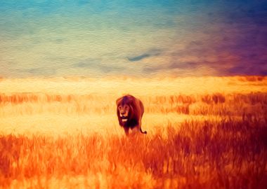 Lion Roaming Savanna