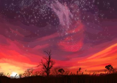 Starry Sky under Sunset