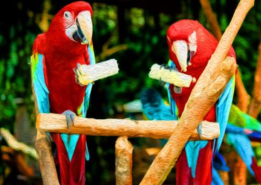 Parrots Eating Corn