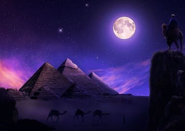 Giza pyramids night sky