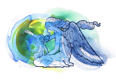 Angels looking at Earth