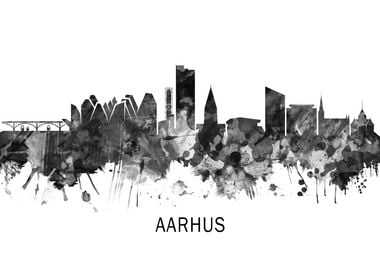 Aarhus Denmark Skyline BW