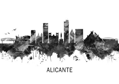 Alicante Spain Skyline BW