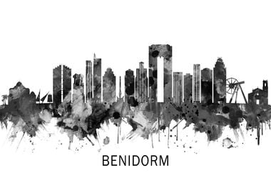 Benidorm Spain Skyline BW