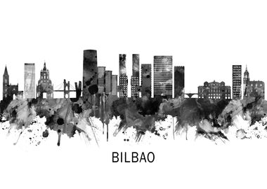 Bilbao Spain Skyline BW