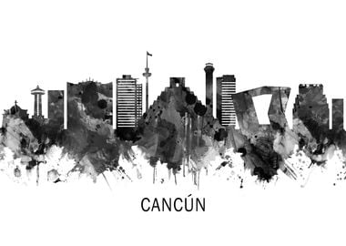 Cancun Mexico Skyline BW