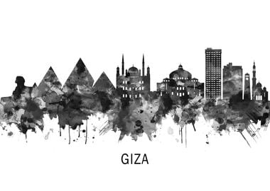 Giza Egypt Skyline BW