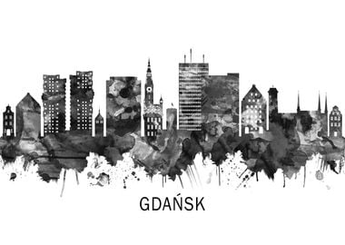 Gdansk Poland Skyline BW