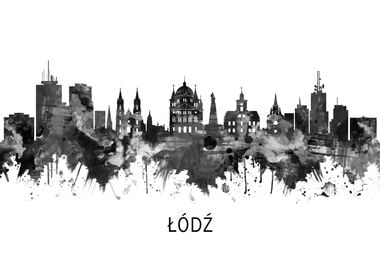 Lodz Poland Skyline BW