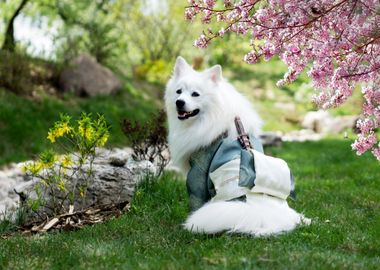 grass green white dog