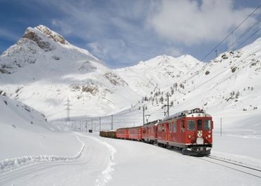 red train snow