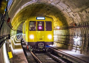 train yellow tunnel