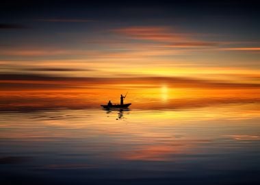 sunset rowboat