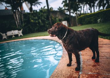 brown dog swimming