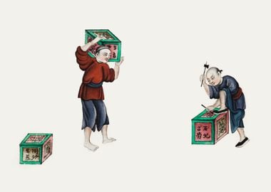 men picking up tea boxes