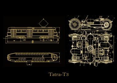 Tatra T3 blueprint gold