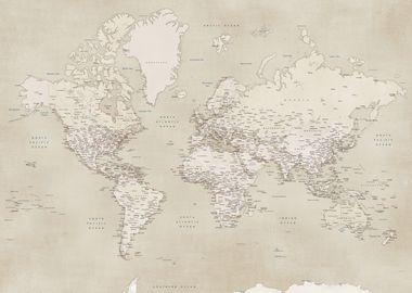 Sepia world map w cities