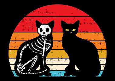 Black Skeleton Cats Retro