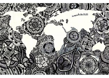 Mandala World Map BW