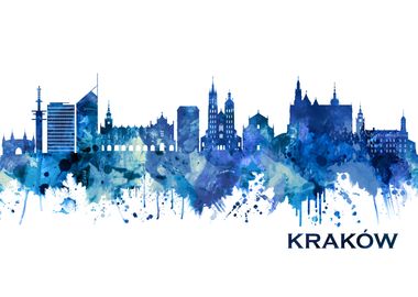 Krakow Poland Skyline Blue