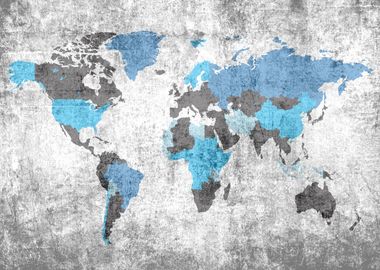 World map grunge blue