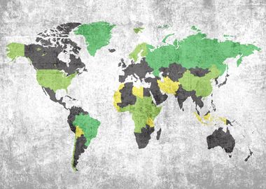 World map green borders 30