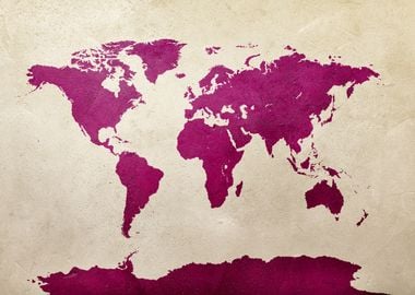 World Map Hot Pink