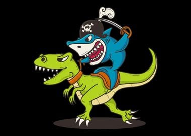 Shark Pirate Riding A Dino