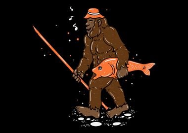 Bigfoot Carrying Fish For