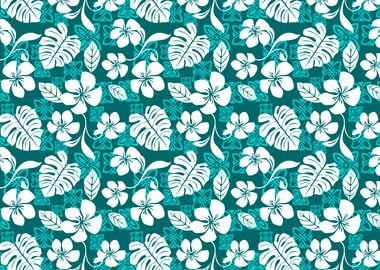 Dark Aqua Aloha Pattern