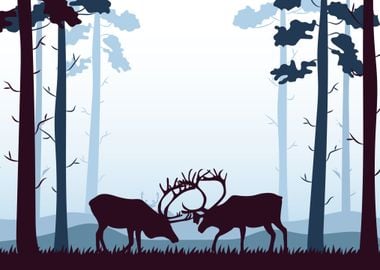 Deers fighting in Forest