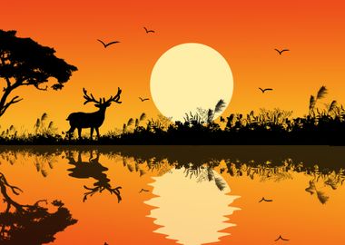 Deer sunset nature