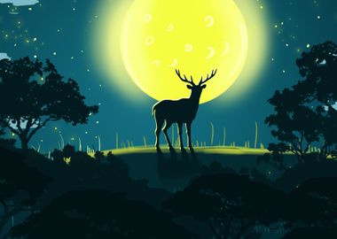 Deer under the moon light