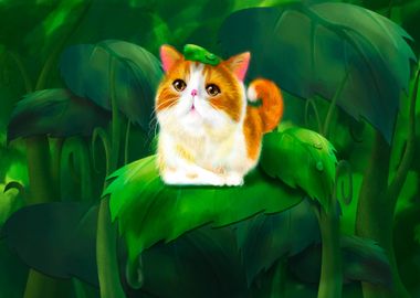 Cute kitty Cat on leaves