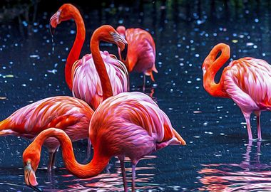 Pink flamingos in a pond