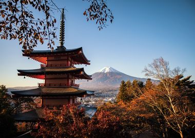 Sunrise Pagoda Mt Fuji