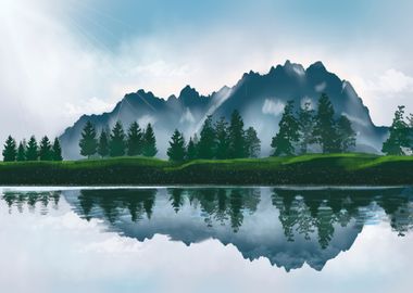 Mountains at lake nature