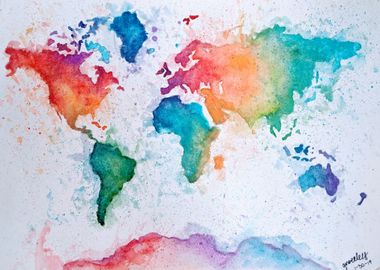 watercolor world map